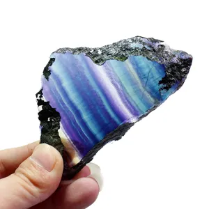Tranche de Fluorite Arc-en-Ciel Naturelle Cristal Cluster Spécimen Minéral Brut Plaque De Dalle Rayée Polie Pour Maison Bureau Décoration Cadeau