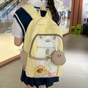 Japanese style cute transparent ita backpack for women, canvas school bag with aesthetic design.
