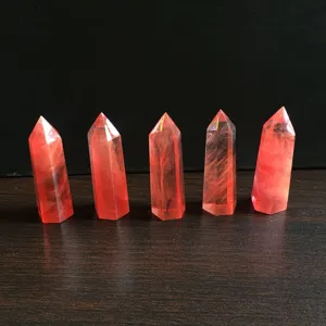 Pilar de Punta de Prisma Hexagonal de Cristal Rojo Artificial Torre de Cristal Sintético Pulido para Decoración del Hogar Oficina Meditación Piedra Decorativa Roja