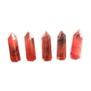 Varita de cuarzo de cristal rojo prisma hexagonal gema pulida decoracion hogar