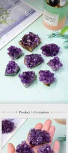 Natural amethyst cluster detail, raw mineral specimen, purple crystal decor display.