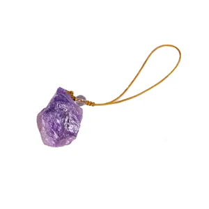 Natural Crystal Rough Stone Phone Charm Rose Quartz Amethyst Citrine Healing Crystal Phone Strap Hanging Decor Gift For Women