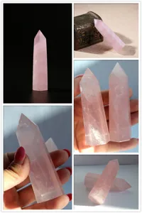 Bastone di cristallo di quarzo rosa naturale pilastro esagonale per decorazione e guarigione.