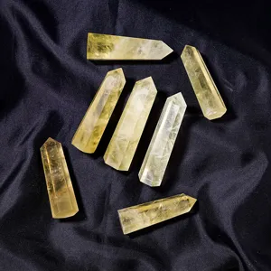Pointe de Cristal de Citrine Naturelle Baguette Hexagonale Pierre de Quartz Jaune Polie pour Guérison Reiki Maison Bureau