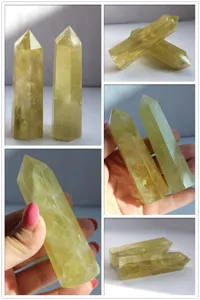 Dettaglio della bacchetta in quarzo pilastro di cristallo giallo naturale per meditazione