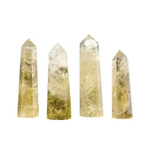 Pointe de cristal de citrine naturelle colonne hexagonale baguettes de quartz poli déco