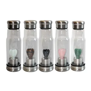 Natürliche Kristall Engel Energie Glas Trinkflasche Borosilikatglas Flasche Mit Edelstahl Deckel Amethyst Rosenquarz Obsidian Heilstein Flasche Für Yoga Meditation Geschenk
