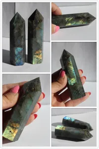 Torre di cristallo di labradorite naturale bacchetta di quarzo esagonale pietra curativa