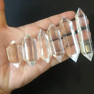 Natürlicher Weißer Bergkristall Doppelspitz Hexagonale Säule Heilstein Klarer Quarz Punkt Zauberstab Für Haus Büro Dekor Meditation Reiki
