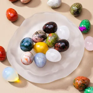 Natural Crystal Agate Easter Egg Set Polished Gemstone Egg Ornaments For Home Decor Spiritual Healing Stones Gift Box Set