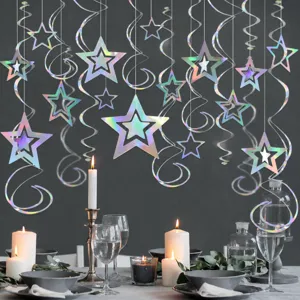 Decoraciones de espirales de estrellas colgantes holograficas para fiesta de Navidad y bodas.