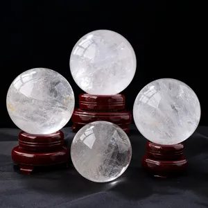 Natürliche Weiße Kristallkugel Heilstein-Sphäre Mit Holzständer Desktop Feng Shui Ornament Heimdekoration Geschenk