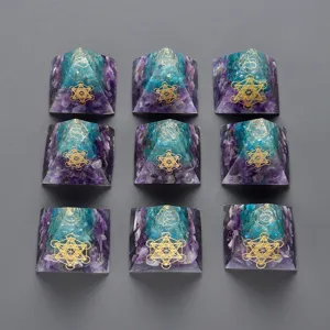 Natural amethyst crystal orgonite pyramid resin craft desktop energy amplifier ornament 9pcs