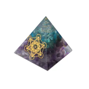 Natural Amethyst Orgonite Pyramid Resin Craft Healing Energy Generator Desktop Home Ornament