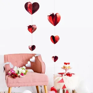 Guirlande suspendue de cœurs métalliques 3D rouges pour décoration de fête de mariage Saint-Valentin