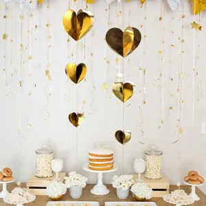 Décorations à suspendre en cœur 3D doré et guirlande en papier pour fête de mariage Saint-Valentin