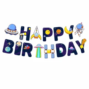Astronaut birthday banner space theme party hanging decoration rocket flags supplies