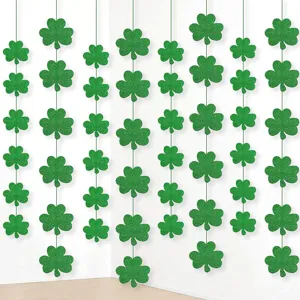 Guirlande Décorative Trèfle Saint-Patrick Fête Irlandaise Bannière Suspendue Serpentin en Papier Pailleté Vert Décoration Thème