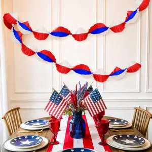 Fourth of July patriotic pleated crepe paper garland for party hanging decoration.