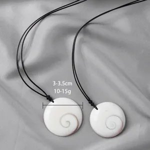 Natural Shell Fossil Pendant Necklace Round Sun Shell Spiral Pattern Stone Necklace With Black Hand Woven Rope Unisex Jewelry Gift