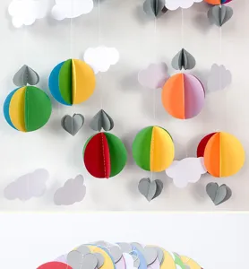 Paper 3D hot air balloon and cloud hanging decor for kids birthday party room decoration