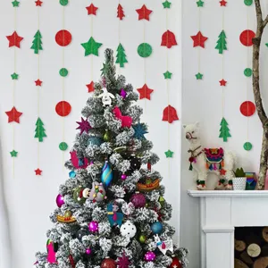 Christmas Party Hanging Decorations Glitter Paper Star Christmas Tree Garland Pendant Festival Holiday Home Decor