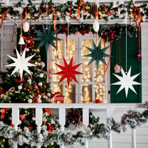 Christmas 9-pointed paper star hanging ornaments festive party window decoration
