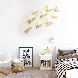 Stickers muraux papillon creux dores 3D pour decoration interieure salon fete fond.