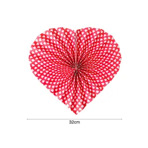 Red and white heart paper fan hanging decoration detail for wedding and valentine party 32cm