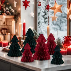 Christmas Tree Honeycomb Ball Ornament Foldable Paper Xmas Tree Decor For Winter Holiday Party Table Centerpiece