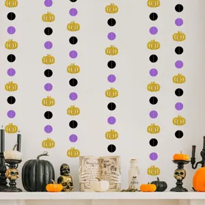 Halloween glitter pumpkin and circle paper garland banner for party decoration detail