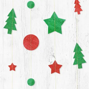 Christmas tree and star glitter paper garland hanging party decoration supplies