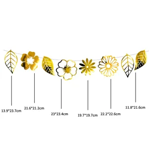 Gold hollow flower and leaf banner party hanging decoration set with clear size details