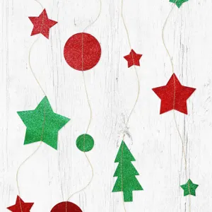 Christmas glitter paper garland hanging decorations red green stars trees party supplies