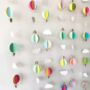 3D Paper Garland Hanging Ornament Cloud Balloon Streamer For Kids Birthday Party Classroom Home Decor