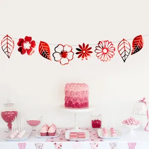 Red hollow flower leaf banner party hanging decor wedding birthday valentine decoration