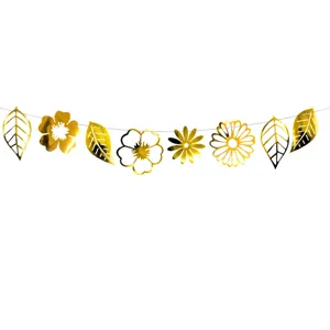 Gold metallic flower leaf garland hanging banner for wedding birthday party decor
