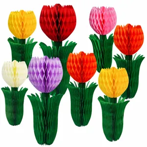 Easter Tulip Honeycomb Ball Hanging Decoration Spring Summer Floral Party Table Centerpiece Home Decor
