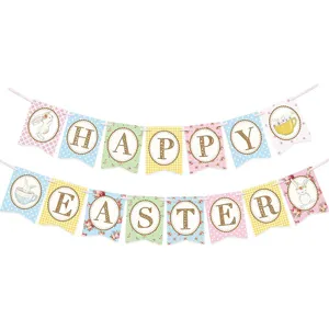 Guirlande de Pâques avec de mignons lapins et lettres, idéale pour déco de fête.