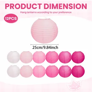 Pink paper lanterns set 12pcs 25cm hanging decorations for birthday party wedding celebration