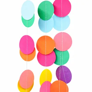 Colorful round paper garland string for birthday party, wedding celebration and room decor.