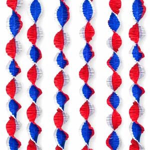 Red white and blue crepe paper garland for party decoration detailed view close up