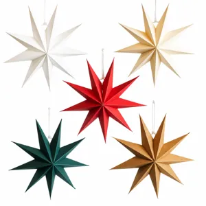 Christmas 9 Pointed Star Hanging Decorations Paper Star Lampshades For Winter Theme Wedding Party Family Gathering Decor