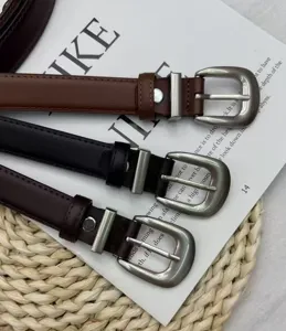 Women's leather belt set featuring classic pin buckles, stylish casual belt for jeans and dresses.