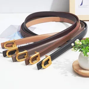 Women's Genuine Leather Thin Belt Fashion Casual Metal D-Buckle Waistband For Jeans Dresses Retro Elegant Ladies Belt