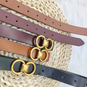 Ceinture femme cuir véritable détail, style rétro vintage avec boucle métallique chic.
