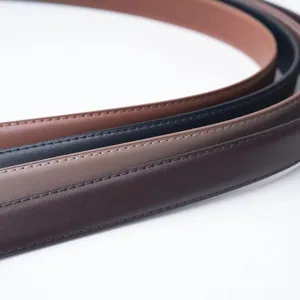 Close-up detail of women's genuine leather belt with fine stitching and smooth texture.