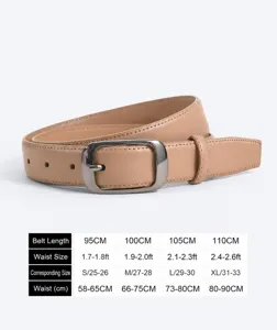 Women's genuine leather belt detail view featuring classic pin buckle and versatile casual design.