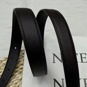 Classic black leather women belt with neat stitching detail, perfect for daily casual outfits.