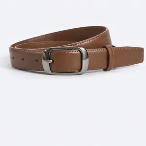 Women's genuine leather belt with pin buckle stylish minimalist belt for jeans and dresses.